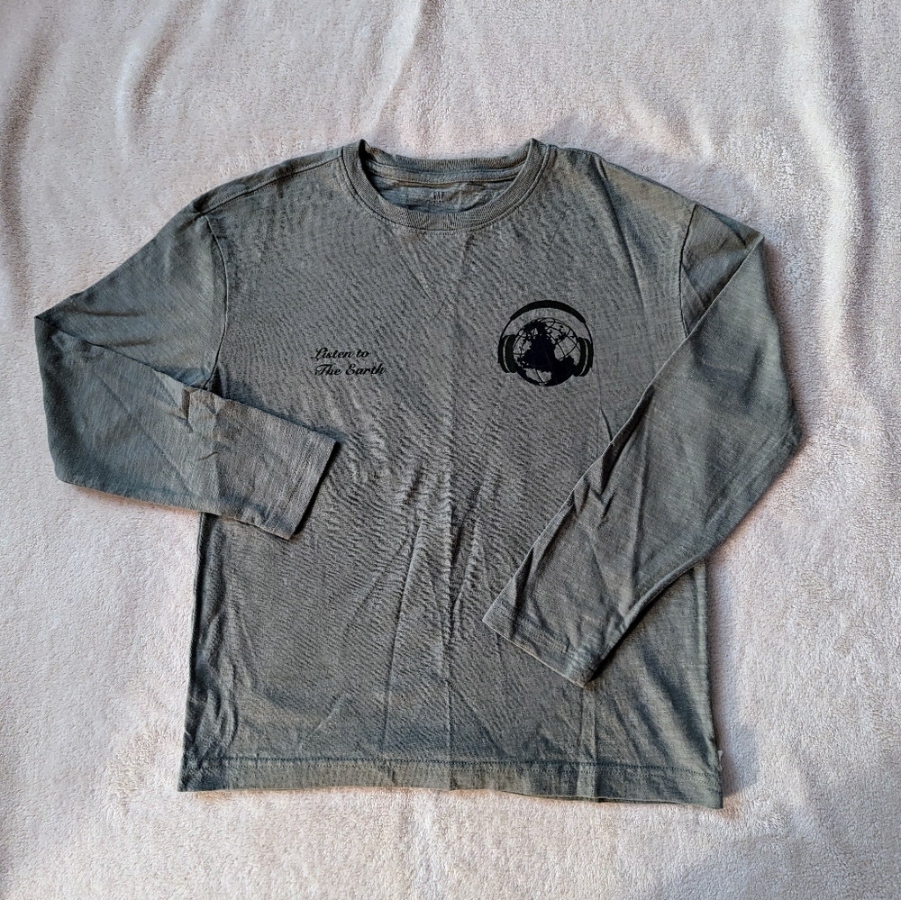 Boys Gap Kids Earth Theme Long Sleeved T-Shirt, Hunter Green- Size L (10-12)